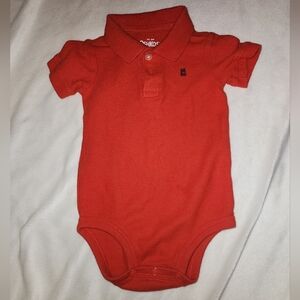 OshKosh- 12M- red polo one piece bodysuit- "OKBG" embroidery- short sleeve